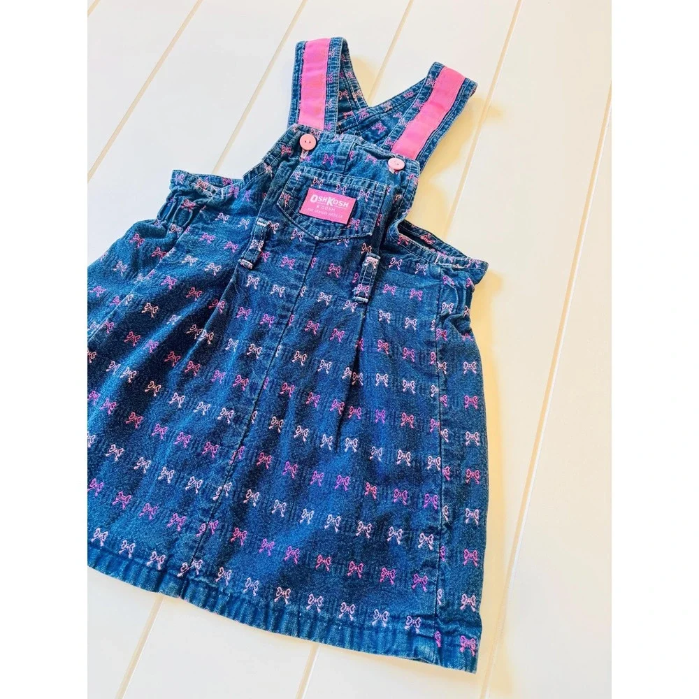 Vintage Oshkosh BGosh‎ Pink Bow Vestback Dress, Valentine's Day, Size 3T